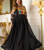 Black Faux Blooming Thread Embroidery Long Kurti