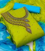 Parrot-green hand embroidery cotton salwar