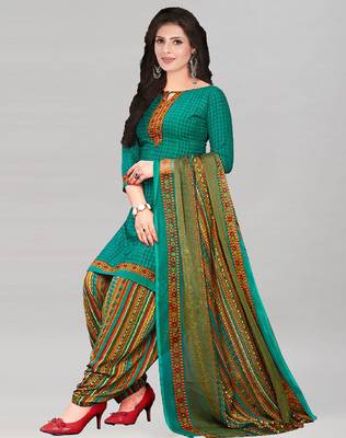 Dark-green printed crepe salwar 1