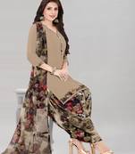 Dark-beige printed crepe salwar