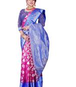 Pink woven organza saree with blouse