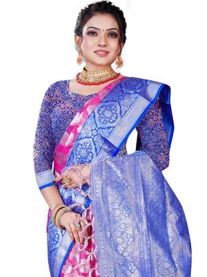 Pink woven organza saree with blouse 2
