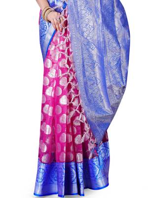 Pink woven organza saree with blouse 3