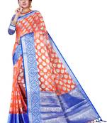 Orange Woven Organza Saree With Blouse