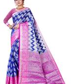 Navy blue woven organza saree with blouse