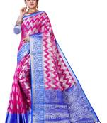 Pink woven organza saree with blouse