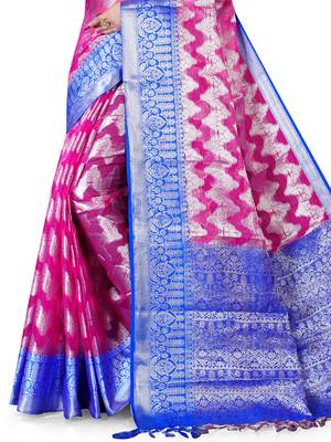 Pink woven organza saree with blouse 3