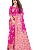 Pink Woven Silk Blend Saree With Blouse