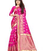 Pink Woven Silk Blend Saree With Blouse