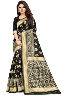 Black Woven Silk Blend Saree With Blouse 1