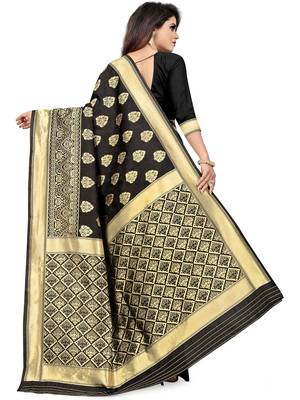 Black Woven Silk Blend Saree With Blouse 5