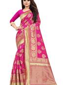 Pink woven silk blend saree with blouse