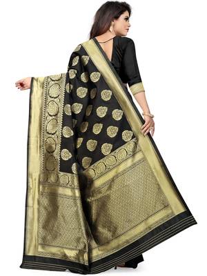 Black Woven Silk Blend Saree With Blouse 5