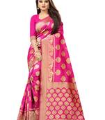 Pink Woven Silk Blend Saree With Blouse