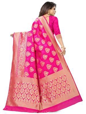 Pink woven silk blend saree with blouse 5