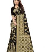 Black Woven Silk Blend Saree With Blouse