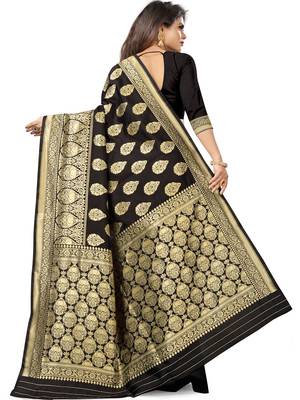 Black Woven Silk Blend Saree With Blouse 5