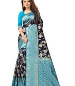 Sky Blue Woven Silk Blend Saree With Blouse