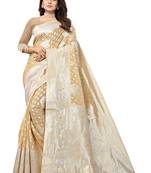 Beige Woven Organza Saree With Blouse