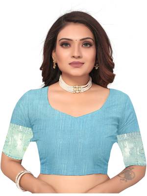 Blue Woven Organza Saree With Blouse 5