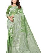Green Woven Organza Saree With Blouse