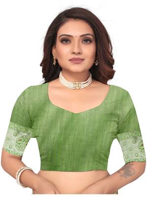 Green Woven Organza Saree With Blouse 5