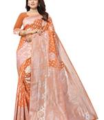 Orange Woven Organza Saree With Blouse