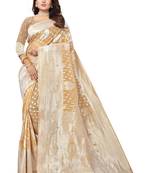 Beige Woven Organza Saree With Blouse