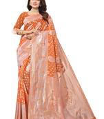Orange Woven Organza Saree With Blouse