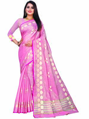 Baby Pink Woven Jacquard Saree With Blouse 1