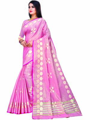 Baby Pink Woven Jacquard Saree With Blouse 2