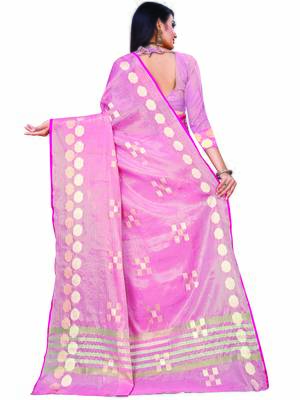Baby Pink Woven Jacquard Saree With Blouse 4