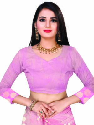 Baby Pink Woven Jacquard Saree With Blouse 5