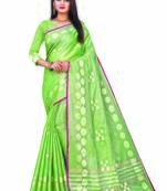 Olive Woven Jacquard Saree With Blouse