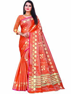 Orange Woven Jacquard Saree With Blouse 1