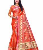 Orange Woven Jacquard Saree With Blouse