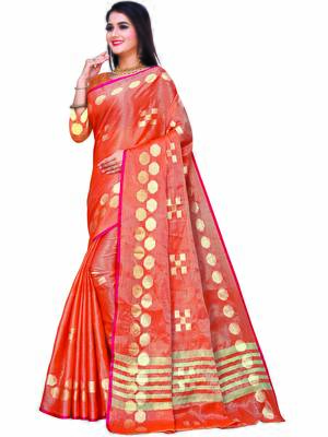 Orange Woven Jacquard Saree With Blouse 2