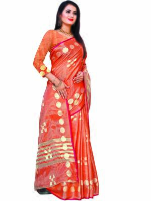 Orange Woven Jacquard Saree With Blouse 3