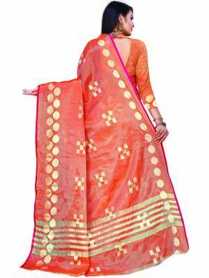 Orange Woven Jacquard Saree With Blouse 4
