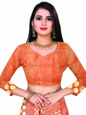 Orange Woven Jacquard Saree With Blouse 5