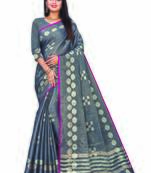 Grey Woven Jacquard Saree With Blouse