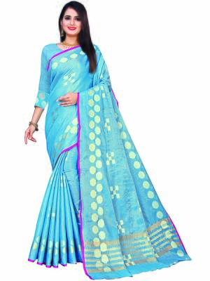 Blue Woven Jacquard Saree With Blouse 1
