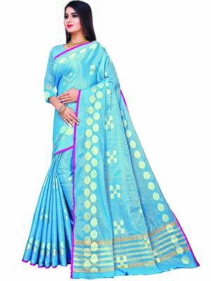 Blue Woven Jacquard Saree With Blouse 2