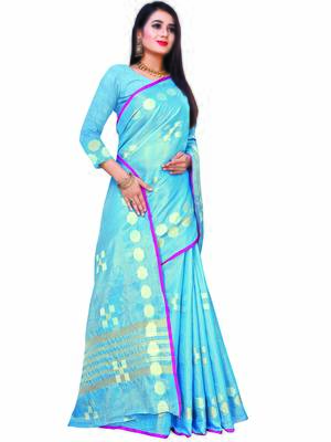Blue Woven Jacquard Saree With Blouse 3