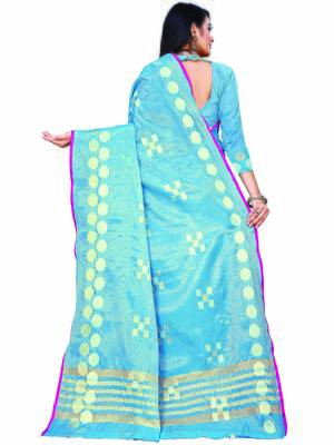 Blue Woven Jacquard Saree With Blouse 4