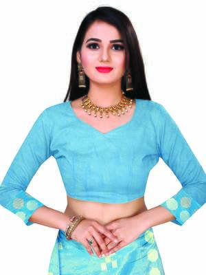 Blue Woven Jacquard Saree With Blouse 5