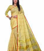 Beige woven cotton saree with blouse