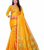 Mustard Woven Cotton Saree With Blouse