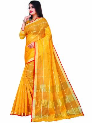 Mustard Woven Cotton Saree With Blouse 2