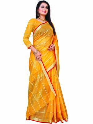 Mustard Woven Cotton Saree With Blouse 3